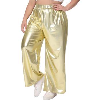 Agnes Orinda Women's Plus Size High Waist Stretchy Holographic Hip Hop Streetwear Metallic Shiny Jogger Pants