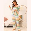 cheibear Women's Cotton Rainbow-Stripe Long Sleeves Lounge with Pants Pajama Set - 3 of 4