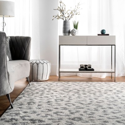 Gray and Off-White Round Tufted Synthetic Oriental Area Rug