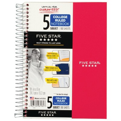 Five Star Small Spiral Notebook, 5-Subject, College Ruled Paper, 180  Sheets