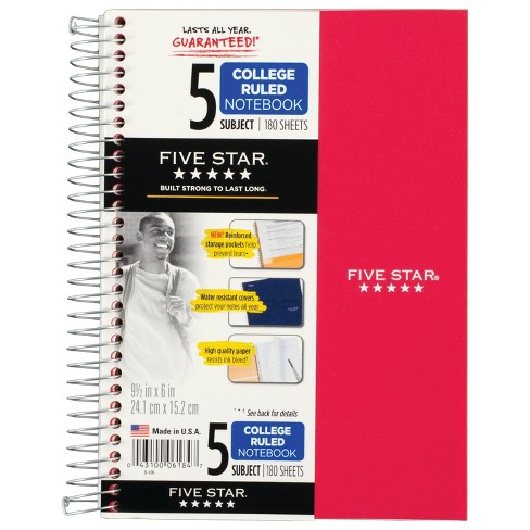 Five Star Wirebound Notebook, 5-Subject, College Ruled - 200 Sheets -  Assorted Cover Colors 