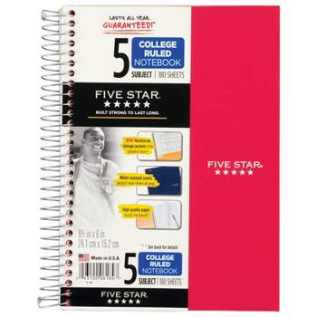 6ct 5 Subject Spiral Notebook College Ruled 9.5" x 6" Classic Colors - Five Star