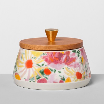 Floral Stoneware Canister with Wood Lid S Pink - Opalhouse™