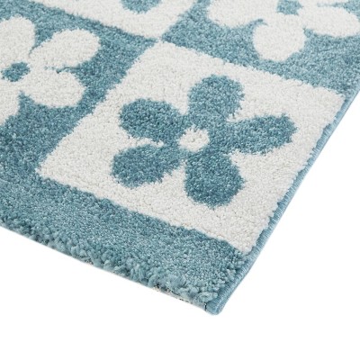 Ambrose Light Blue Floral Rectangular Kids' Synthetic Area Rug