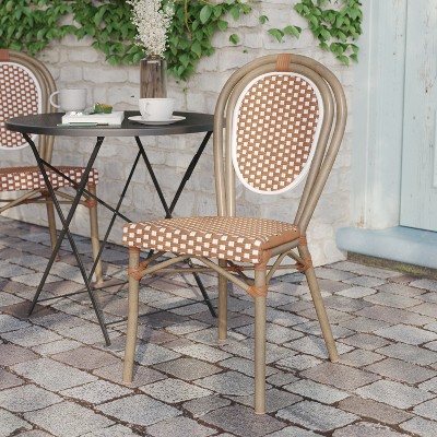 Brown and White Wicker Rattan Outdoor Bistro Chair