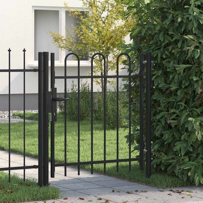 vidaXL Fence Gate Single Door with Arched Top Steel 39.4"x39.4" Black