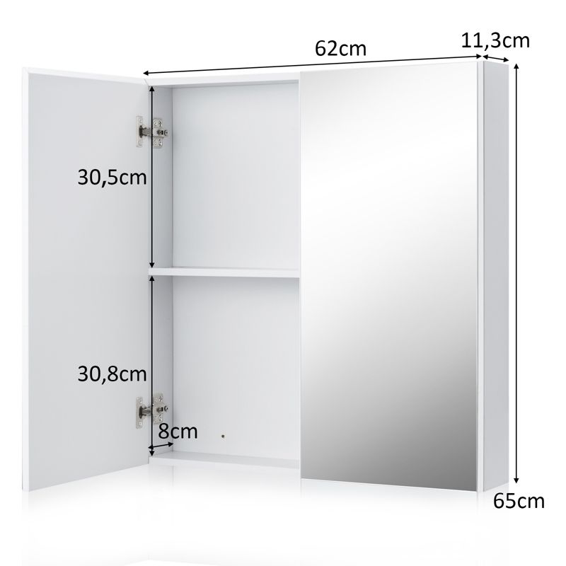 Tangkula Double Door White Storage Cabinet Wall Mounted Bathroom Mirrored Organizer w/ Shelves, 5 of 8