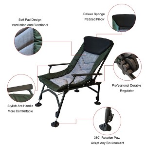 Gulches Portable Folding Reclining Camping Lounge Chair - Adjustable Backrest (90¡ã-180¡ã) & Foot Cup, 330LBS Capacity 600D Fabric, Green+Black+Grey - 1 of 4