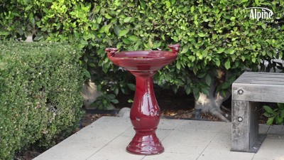 24" Antique White Ceramic Birdbath with Birds