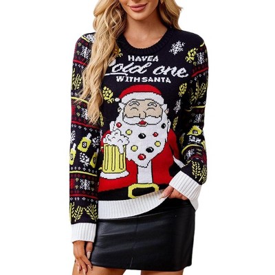 Clearlove Santa's Knit Comfort Women's Ugly Sweater - Festive Crewneck Pullover with Classic Motif