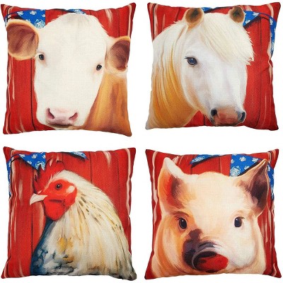 Farmlyn Creek 4 Pack Farm Animals Throw Pillow Covers Case, Farmhouse Home Decor, 18 x 18 Inch Red
