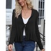 Women's Peplum Cardigan Sweater - Tie Front Collared Long Sleeve Knit Cardigan, Ruffle Hem Warm - 2 of 4