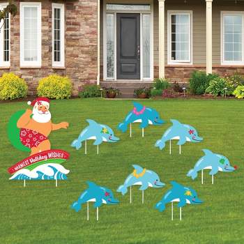 Big Dot of Happiness Tropical Christmas - Yard Sign and Outdoor Lawn Decorations - Beach Santa Holiday Party Yard Signs - Set of 8