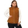 Agnes Orinda Women's Plus Size Corduroy Zipper Side Pocket Casual  Sleeveless Fleece Vests Caramel 3X