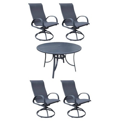 Santa Fe 5pc Swivel Rocker 48" Round Dining Set - Silver - Courtyard Casual