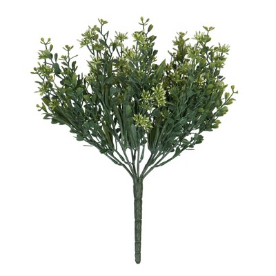 Vickerman 11"Artificial Mini Mixed Leaf Bush with White Buds Bush UV Coated, Set of 3