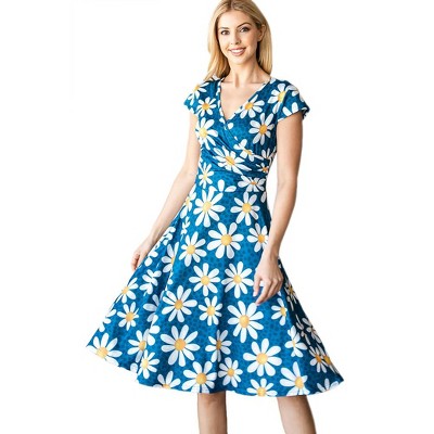 Women's Solid And Print V-neck Skater Dress