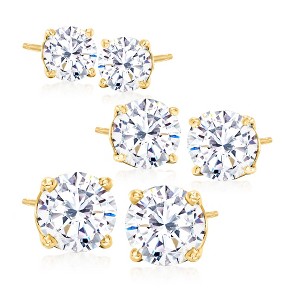Ross-Simons 6.00 ct. t.w. CZ Jewelry Set: 3 Pairs Of Stud Earrings in 18kt Gold Over Sterling - 1 of 4