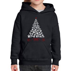 LA Pop Art Paw Christmas Tree - Girl's Word Art Hooded Sweatshirt - 1 of 4