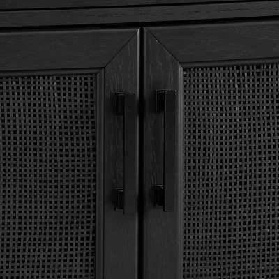 Black Woven Rattan and Wood Accent Cabinet with Tapered Legs