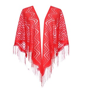 INSPIRE CHIC Shawls and Wraps for Evening Dresses Lace Mesh Fringe Scarves 1Pc - 1 of 4