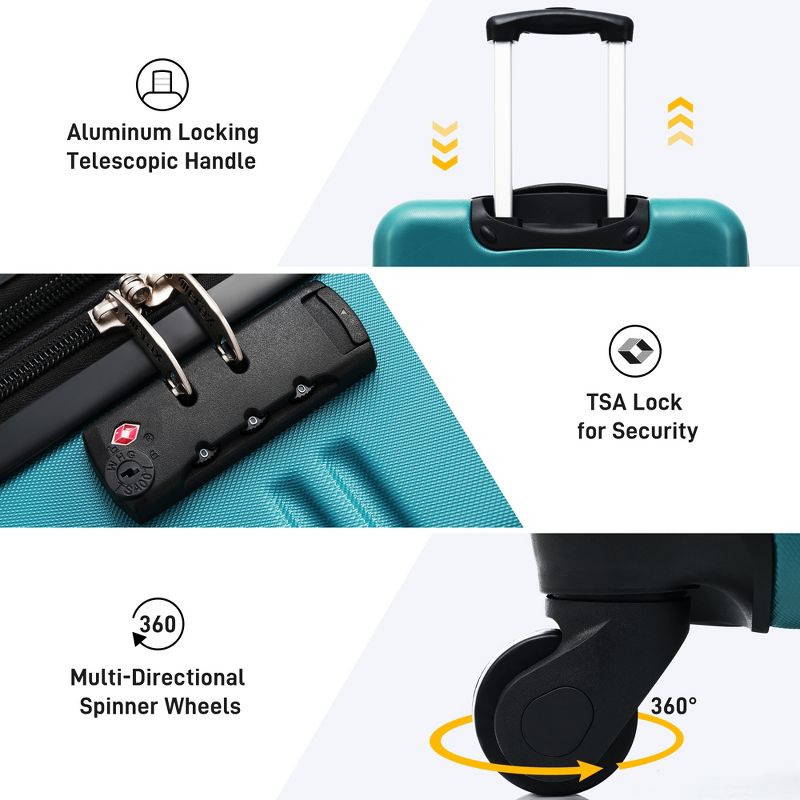 3 PCS Luggage Set, Hardside Spinner Suitcase with TSA Lock (20/24/28)-ModernLuxe, 3 of 6