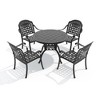 5-Piece Cast Aluminum Outdoor Dining Set with Blue Cushions, Round Table & Stackable Chairs - for Patio, Backyard - 3 of 4