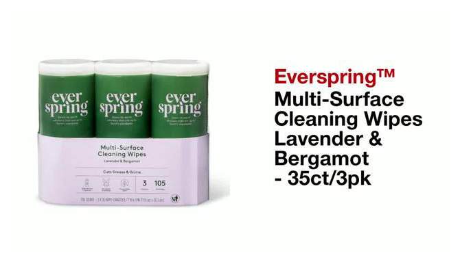 Lavender &#38; Bergamot Multi-Surface Cleaning Wipes - 35ct/3pk - Everspring&#8482;, 2 of 10, play video