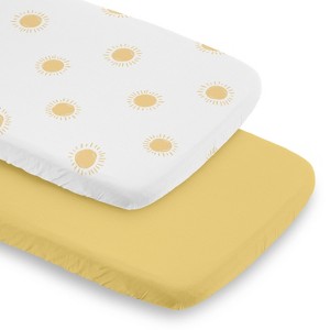 Sweet Jojo Designs Baby Boy, Girl, Unisex/Gender Neutral 2pc Baby Bassinet Fitted Sheets Set Boho Sun White and Mustard Yellow - 1 of 4