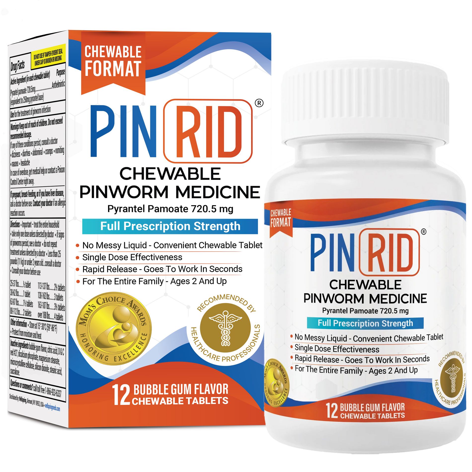 Pin-Rid | Pinworm Treatment | Pyrantel Pamoate 250 mg  12 Chewable Tablets | Family Size