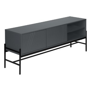 59" Laminate Contemporary TV Stand with Black Metal Frame, Storage Cabinet, Open Shelf, and Hidden Wire Management Holes for Living Room - 1 of 4