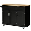 HOMCOM Modern Kitchen Island Cart on Wheels with Storage Drawers, Rolling Utility Cart with Adjustable Shelves, Cabinets and Towel Rack, Black - 4 of 4