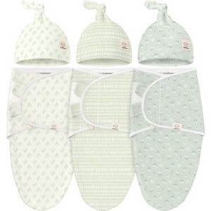 3-Pack Organic Swaddle Sleep Sacks Baby with Knot Hats, Newborn Premies Swaddles Wrap 0-3 Months, Ergonomic Wearable Blanket - 1 of 4