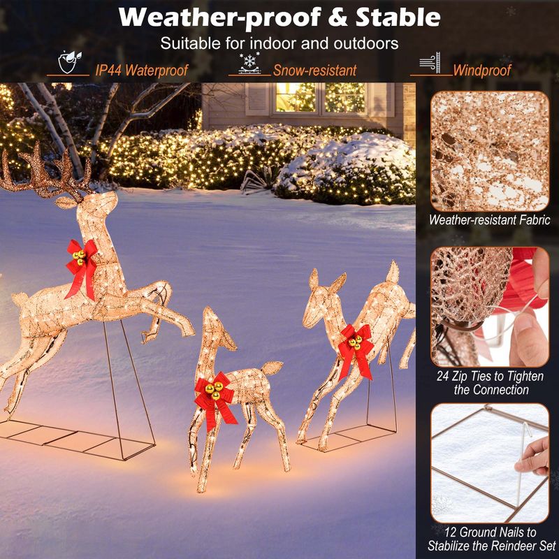 Costway 3 PCS Lighted Christmas Reindeer Family Set Holiday Decoration with 255 Lights, 5 of 10