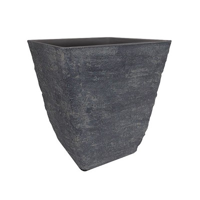 HC Companies KTX16000A55 16 Inch Tahoe Indoor Outdoor Aged Wood and Stone Look Square Planter Pot with Removable Drain Plug, Slate
