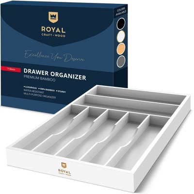 Royal Craft Wood Bamboo Kitchen Drawer Organizer (White, 7-slot)