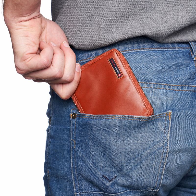 Alpine Swiss Logan Mens RFID Safe Zip Around Wallet Cowhide Leather Zipper Bifold with Gift Box, 4 of 7