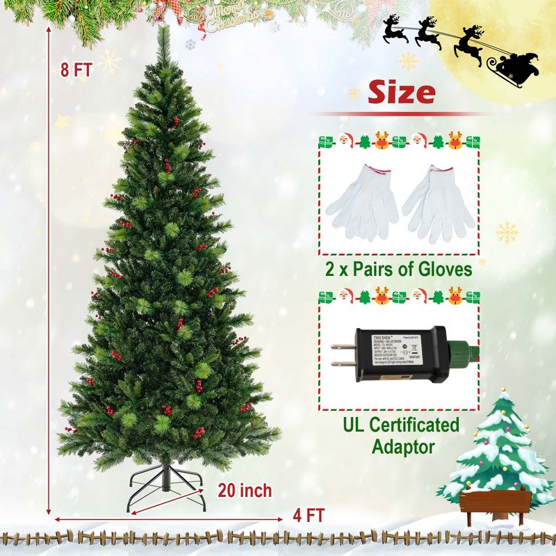 Costway 6FT/7FT/8FT Pre-Lit Artificial Christmas Tree 9 Lighting Modes with 300/400/500 LED Lights & Timer, 4 of 11