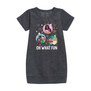 Girls' - Barbie - Holidays & Christmas Graphic Short Sleeve Fleece Dress - 1 of 3