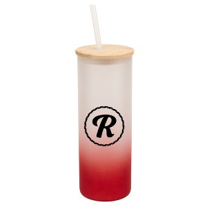 Elanze Designs R Monogram Letter Initial Rope Circle Wrap-Around Design 25 Ounce Frosted Gradient Glass On-The-Go Coffee Travel Skinny Tumbler Mug - 1 of 1