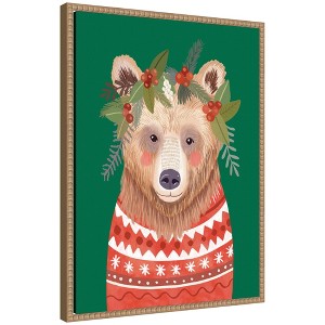 Kate & Laurel All Things Decor Sylvie Beaded Christmas Bear Framed Canvas by Mia Charro - 1 of 4