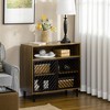 HOMCOM Industrial Kitchen Storage Cabinet, Sideboard Floor Accent Cabinet with Metal Doors and Adjustable Shelves for Living Room, Dark Wood Grain - 2 of 4