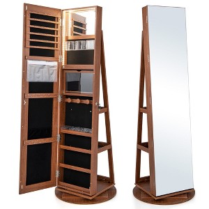 Tangkula Rotating Mirrored Jewelry Cabinet with Mirror Storage Shelves - 1 of 4