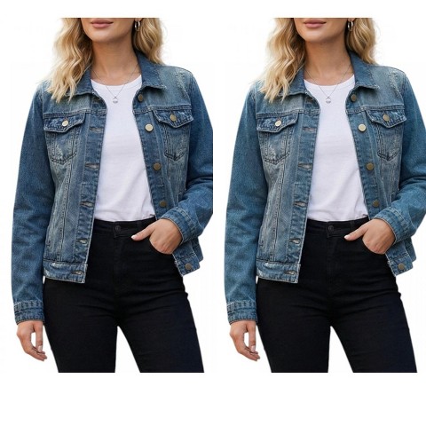 INSPIRE CHIC Women's Jean Casual Long Sleeve Washed Button Up Denim Jackets Blue Small 2 Packs Blue/Grey Blue XX-Large
