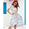 Clearlove Women's Classic V Neck Pleated Short Sleeves Midi Wedding Guest Dress - 4 of 4