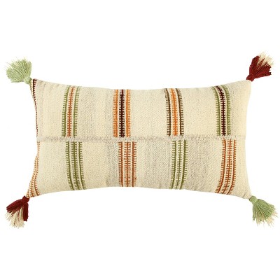 14"x26" Oversized Off-Set Striped Lumbar Throw Pillow Cover Light Beige - Rizzy Home