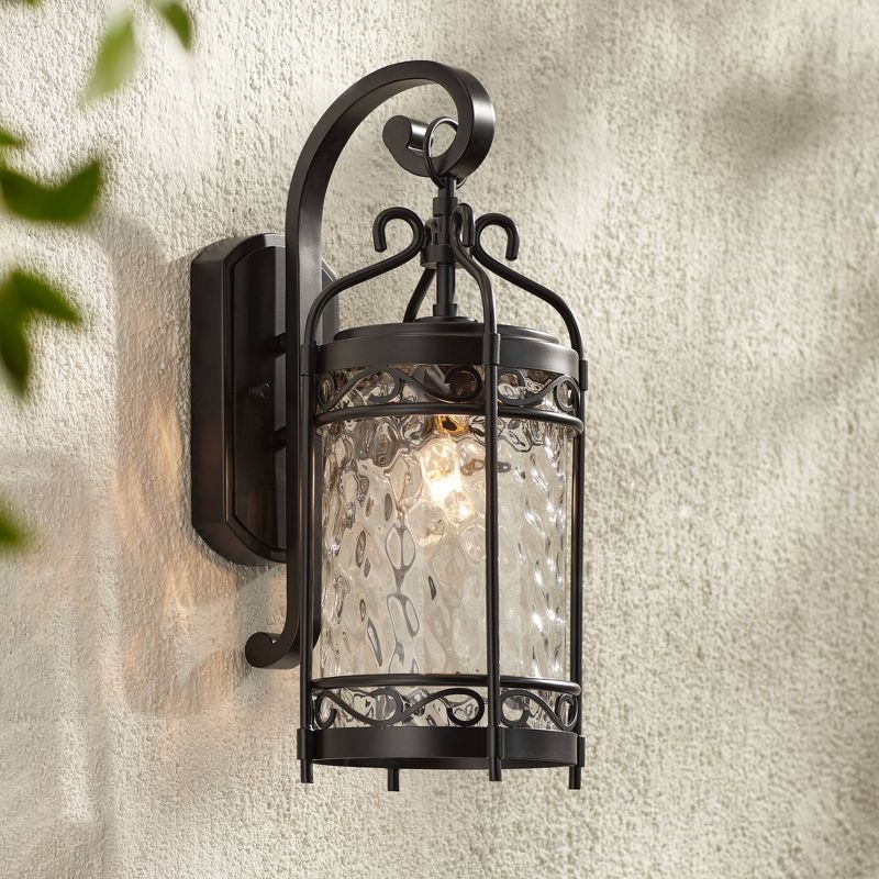 John Timberland Paseo Outdoor Vintage Wall Light Fixture Matte Black 19" Clear Hammered Glass for Post Exterior Barn Deck House Porch Yard Posts Patio, 2 of 9