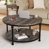 Round Coffee Table Rustic Center Table with Storage Shelf 2-Tier - 3 of 4