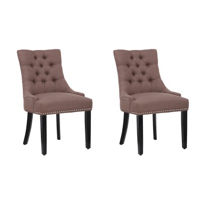 Brown Upholstered Wingback Dining Chair with Nailhead Trim