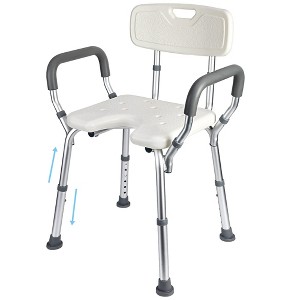 Adjustable Shower Chair Seat with Back and Padded Arms, Slip-Resistant Bath Safety Chair for Elderly, Handicap, Disabled, Beige - 1 of 4
